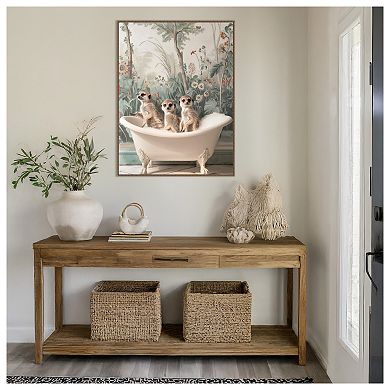 Meerkat Bath Time Fun by Niky Rahner Framed Canvas Wall Art Print