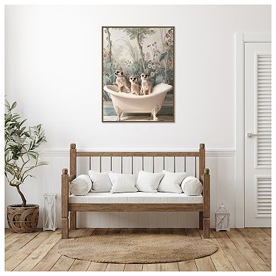 Meerkat Bath Time Fun by Niky Rahner Framed Canvas Wall Art Print