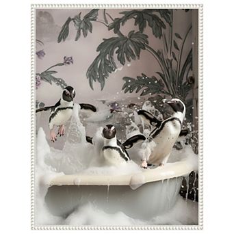 Splish Splash Penguin Bath by Niky Rahner Framed Canvas Wall Art Print