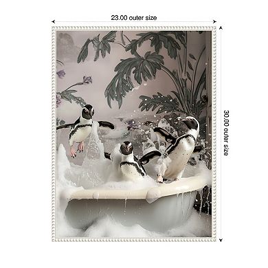 Splish Splash Penguin Bath by Niky Rahner Framed Canvas Wall Art Print