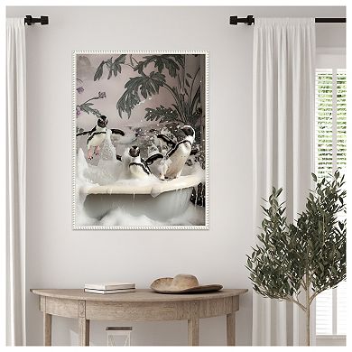 Splish Splash Penguin Bath by Niky Rahner Framed Canvas Wall Art Print
