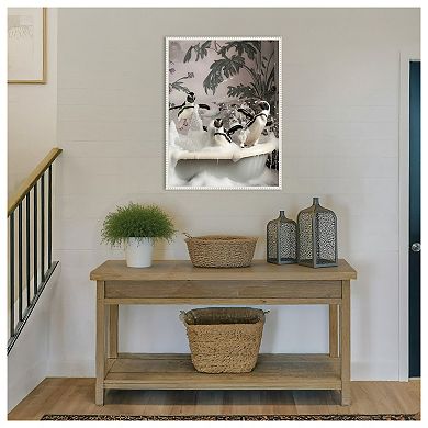 Splish Splash Penguin Bath by Niky Rahner Framed Canvas Wall Art Print