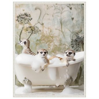 Meerkat Bubble Bath by Niky Rahner Framed Canvas Wall Art Print