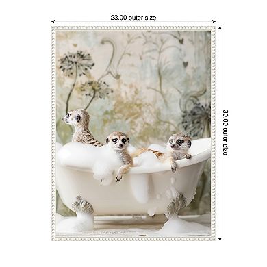 Meerkat Bubble Bath by Niky Rahner Framed Canvas Wall Art Print