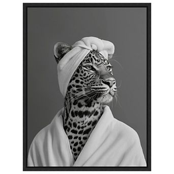 Lady Leopard Spa Day by Niky Rahner Framed Canvas Wall Art Print