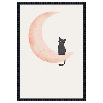Cat Crescent Moon by Melloi Art Prints Framed Canvas Wall Art Print