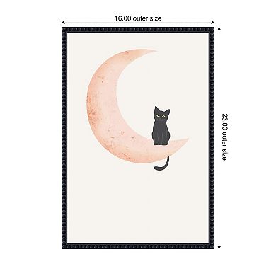 Cat Crescent Moon by Melloi Art Prints Framed Canvas Wall Art Print