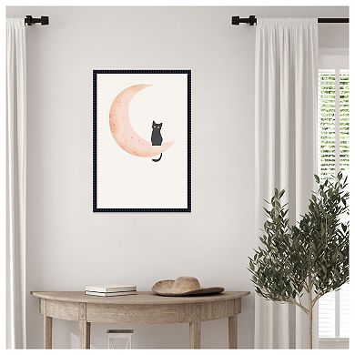 Cat Crescent Moon by Melloi Art Prints Framed Canvas Wall Art Print