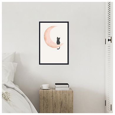Cat Crescent Moon by Melloi Art Prints Framed Canvas Wall Art Print