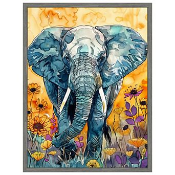 Elephant in Flowers by Justyna Jaszke Framed Canvas Wall Art Print