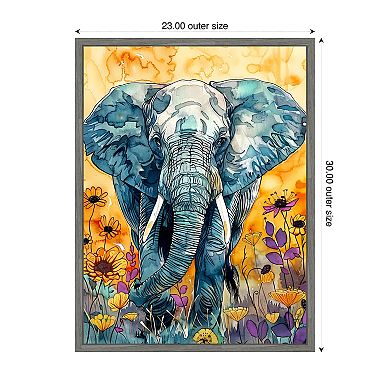 Elephant in Flowers by Justyna Jaszke Framed Canvas Wall Art Print