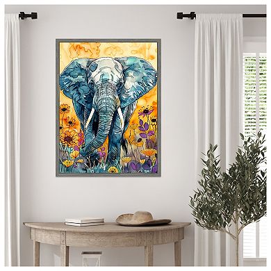Elephant in Flowers by Justyna Jaszke Framed Canvas Wall Art Print