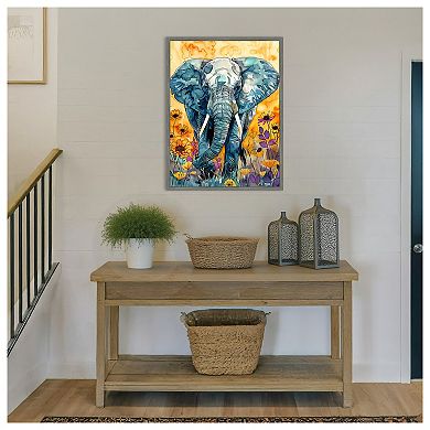 Elephant in Flowers by Justyna Jaszke Framed Canvas Wall Art Print