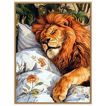 Lion Sleeping by Justyna Jaszke Framed Canvas Wall Art Print