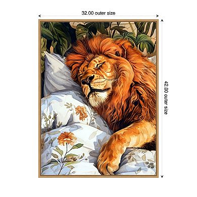 Lion Sleeping by Justyna Jaszke Framed Canvas Wall Art Print