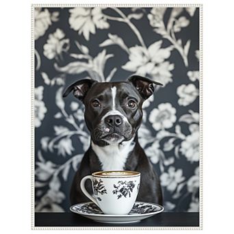 The Latte Loving Staffy by Mowzu Framed Canvas Wall Art Print