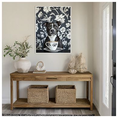 The Latte Loving Staffy by Mowzu Framed Canvas Wall Art Print