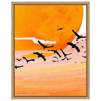 Birds at Sunset by Uma Gokhale Framed Canvas Wall Art Print