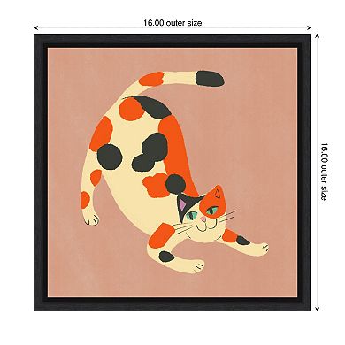 Playful Calico Cat by Little Dean Framed Canvas Wall Art Print