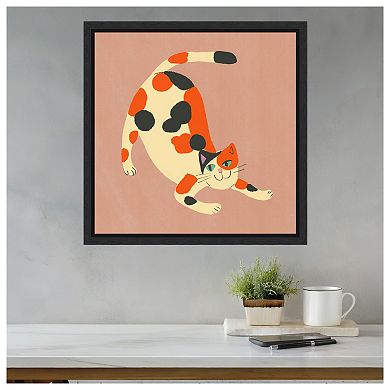 Playful Calico Cat by Little Dean Framed Canvas Wall Art Print