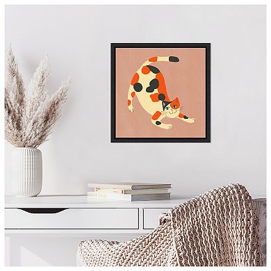 Playful Calico Cat by Little Dean Framed Canvas Wall Art Print