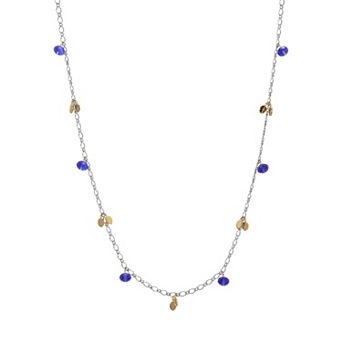 1928 Silver Tone Charm & Color Bead Necklace