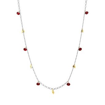 1928 Silver Tone Charm & Color Bead Necklace