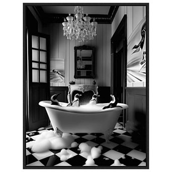 Penguin Spa Day by Niky Rahner Framed Canvas Wall Art Print