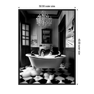 Penguin Spa Day by Niky Rahner Framed Canvas Wall Art Print