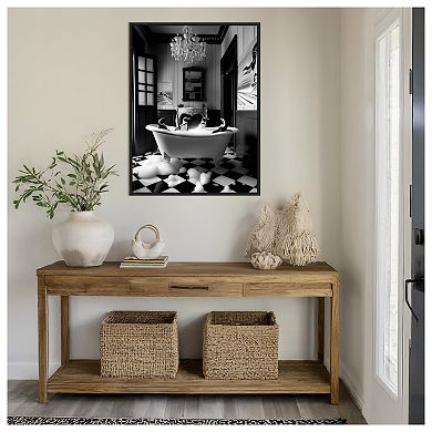 Penguin Spa Day by Niky Rahner Framed Canvas Wall Art Print