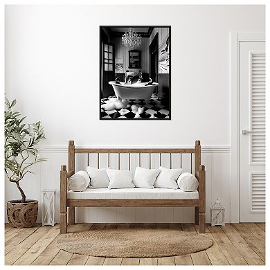 Penguin Spa Day by Niky Rahner Framed Canvas Wall Art Print