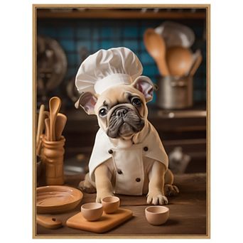 French Bulldog Puppy Chef by Andreas Magnusson Framed Canvas Wall Art Print