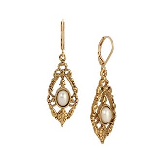 1928 Gold-Tone Teardrop Oval Simulated Stone Leverback Earrings