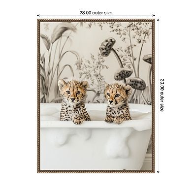 Cheetah Cub Bath by Niky Rahner Framed Canvas Wall Art Print