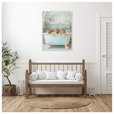 Blue Lagoon Lion Cubs by Niky Rahner Framed Canvas Wall Art Print