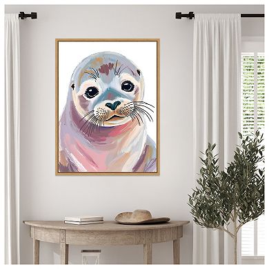 Cute Seal Pup by Ohkimiko Framed Canvas Wall Art Print