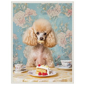 The Cake Loving Poodle by Mowzu Framed Canvas Wall Art Print