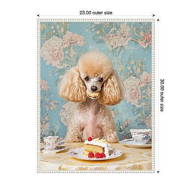 The Cake Loving Poodle by Mowzu Framed Canvas Wall Art Print