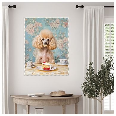 The Cake Loving Poodle by Mowzu Framed Canvas Wall Art Print