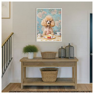The Cake Loving Poodle by Mowzu Framed Canvas Wall Art Print