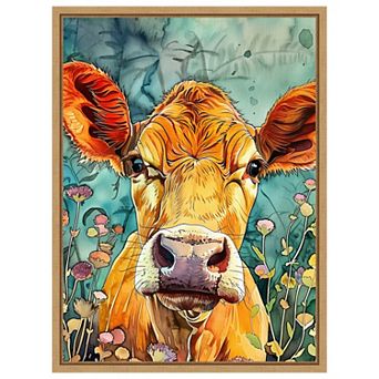 Cow in Flowers by Justyna Jaszke Framed Canvas Wall Art Print