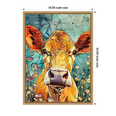Cow in Flowers by Justyna Jaszke Framed Canvas Wall Art Print