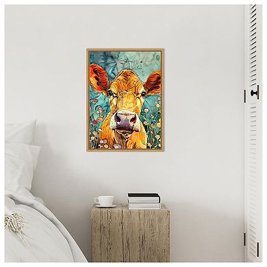 Cow in Flowers by Justyna Jaszke Framed Canvas Wall Art Print