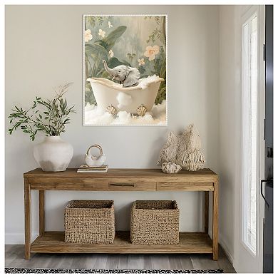 Elephant Bath Joy by Niky Rahner Framed Canvas Wall Art Print