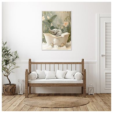 Elephant Bath Joy by Niky Rahner Framed Canvas Wall Art Print