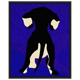 Dog Silhouette on Blue Backdrop by Kintsugi99 Framed Canvas Wall Art Print