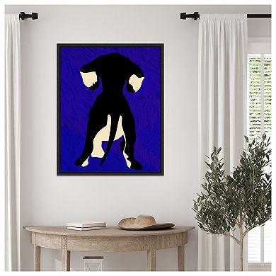 Dog Silhouette on Blue Backdrop by Kintsugi99 Framed Canvas Wall Art Print