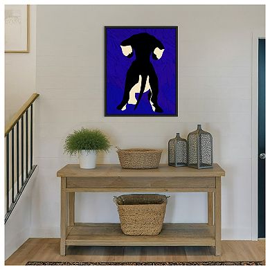 Dog Silhouette on Blue Backdrop by Kintsugi99 Framed Canvas Wall Art Print