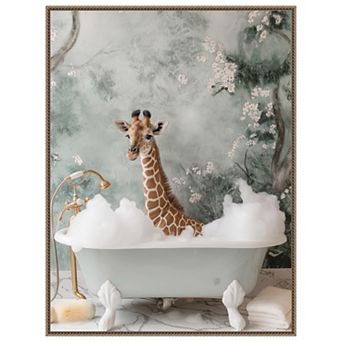 Giraffe Bubble Bliss by Niky Rahner Framed Canvas Wall Art Print