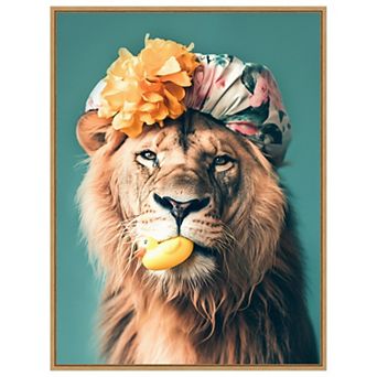 King of the Bathroom Lion by Niky Rahner Framed Canvas Wall Art Print